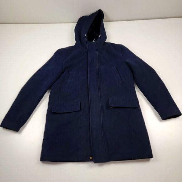 Zara Blue Navy Coat Hooded Jacket  Full Zip Men Size Medium - Picture 1 of 12